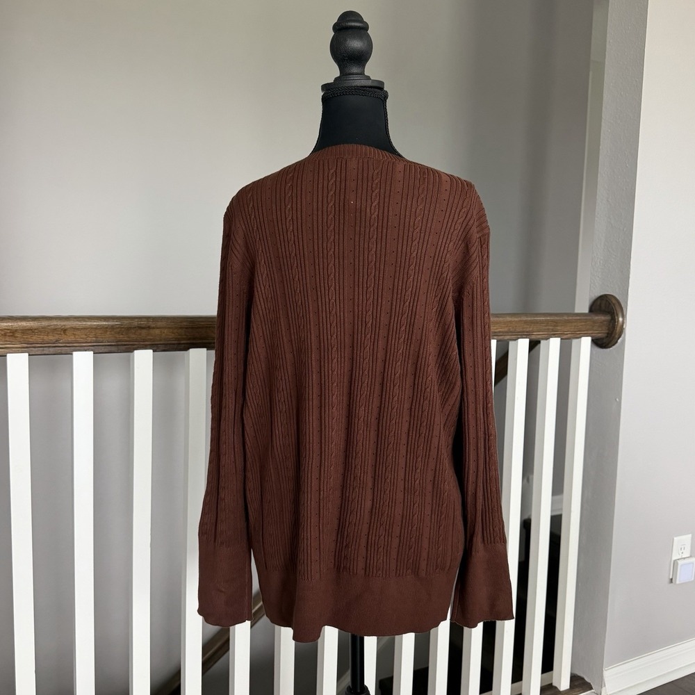 TALBOTS Plus NWT Long Sleeve Ribbed 1X Sweater Brown Boho Fisherman Office Prep - Picture 3 of 10